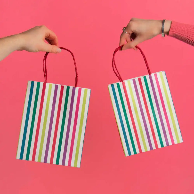 Colourful Striped Paper Party Bags (x8) Kids Party