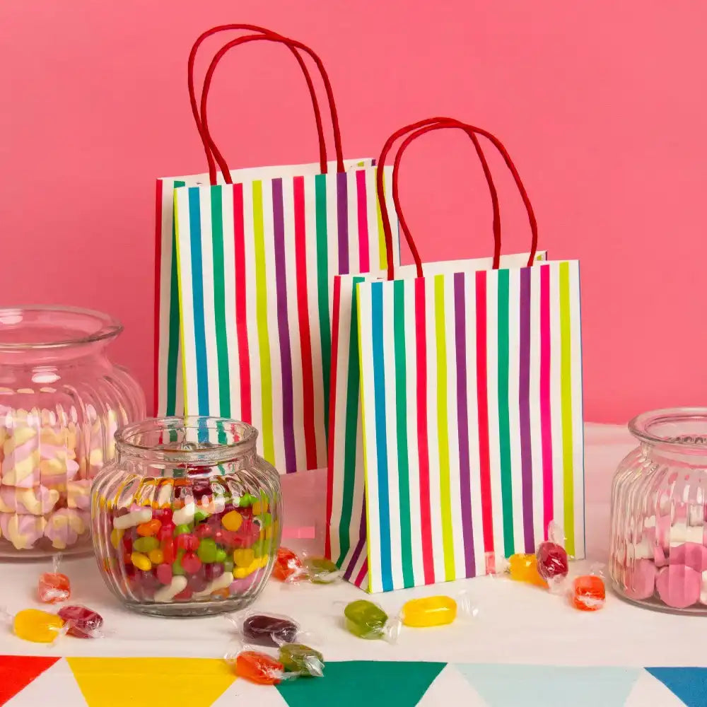 Colourful Striped Paper Party Bags (x8) Kids Party