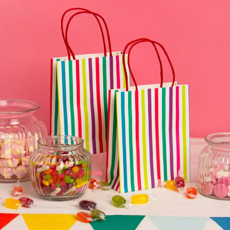 Colourful Striped Paper Party Bags (x8) Kids Party