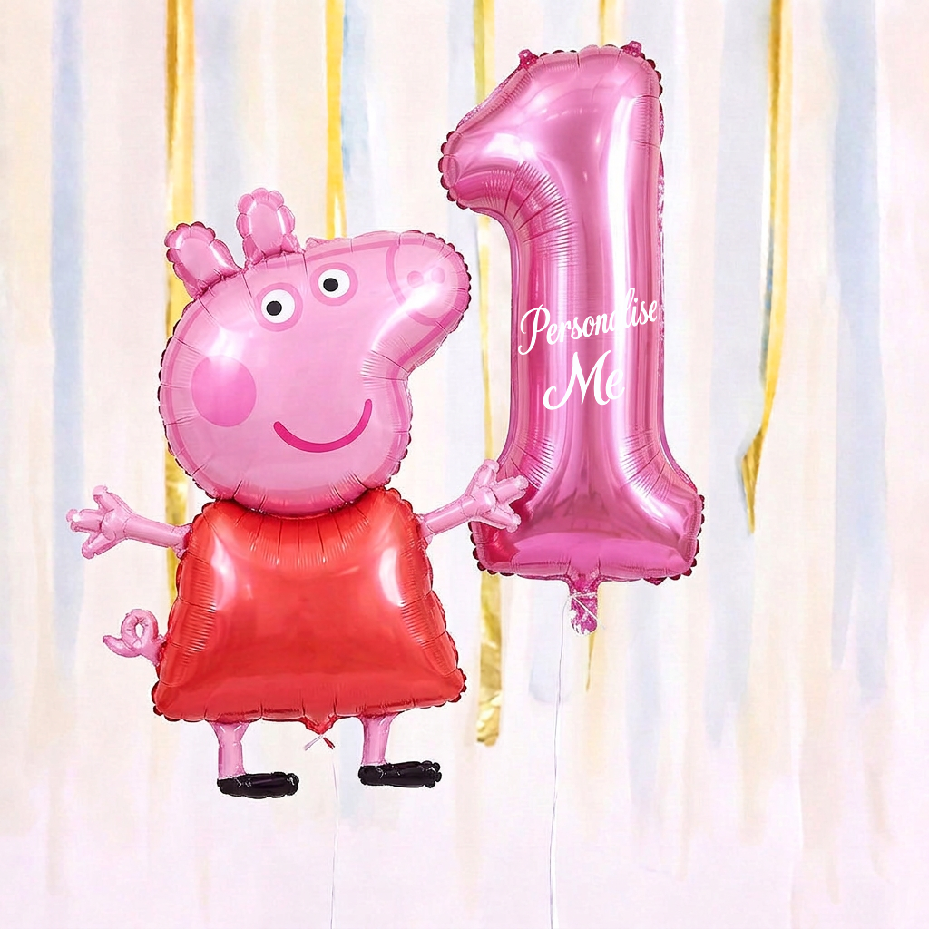 Personalised Peppa Pig Walking Balloon & Number Balloon Bunch (Choose 1–9 in Pink or Blue) (Copy)