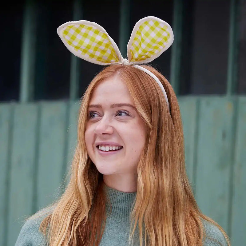 Reusable Bunny Ears Yellow Gingham Headband Easter