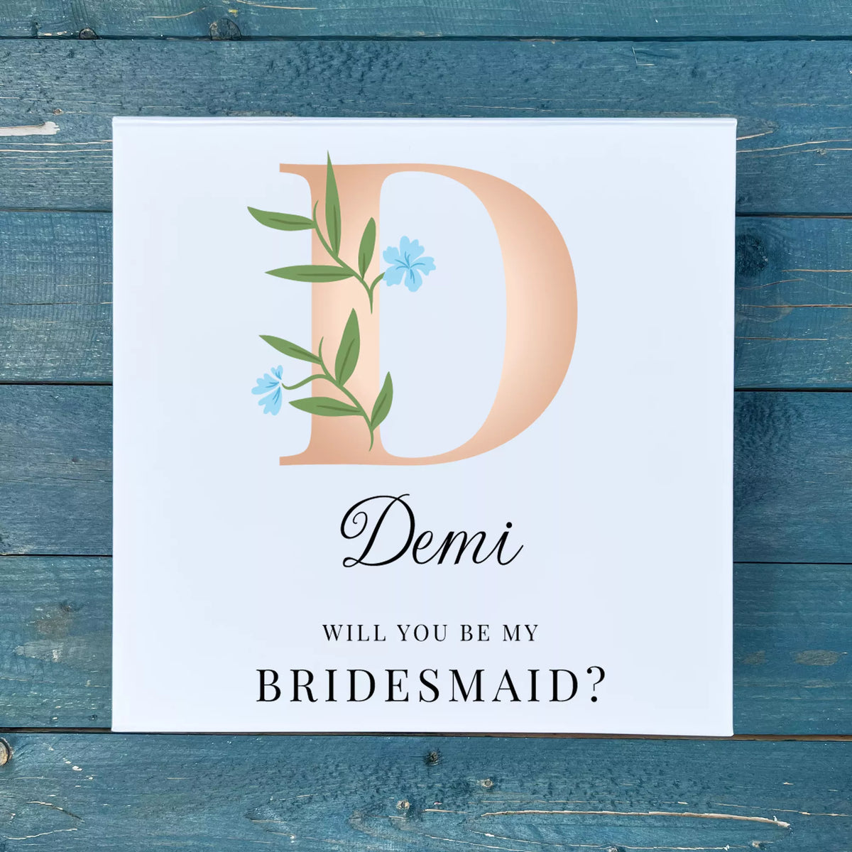 Personalised Bridesmaid Gift Box Initial and Blue Flower LetsBePersonal
