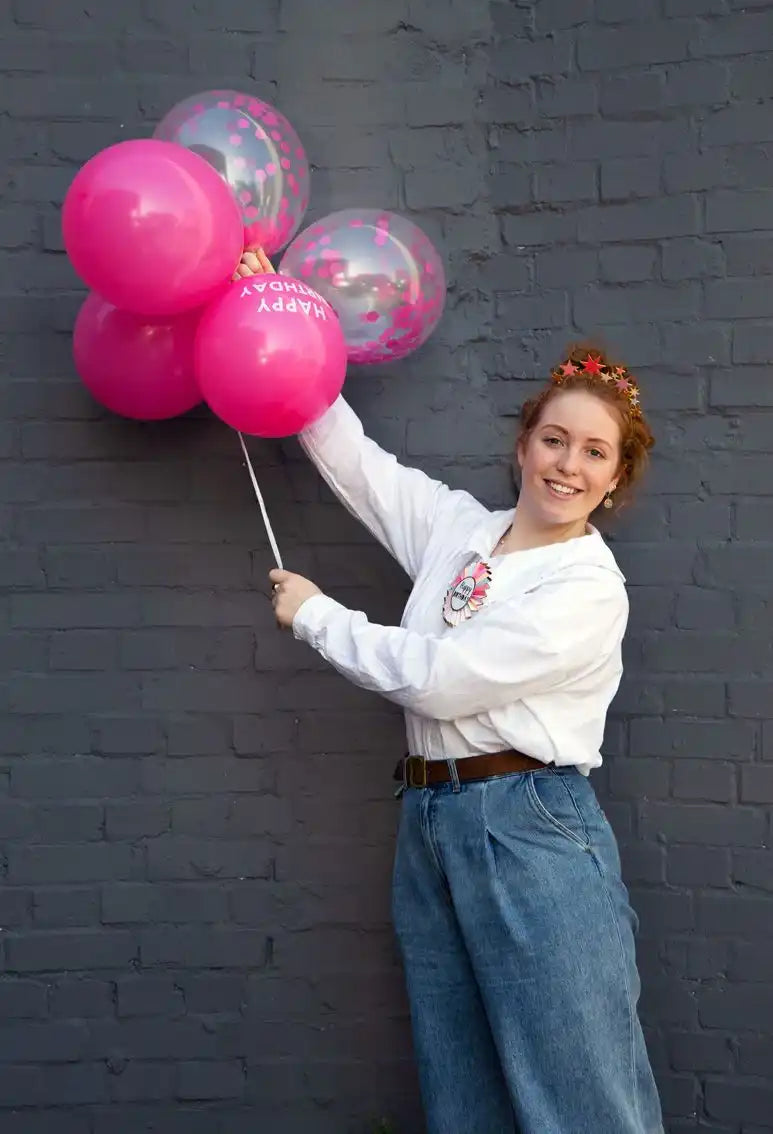 Pink 'Happy Birthday' Confetti Latex Balloons (x5) General Party