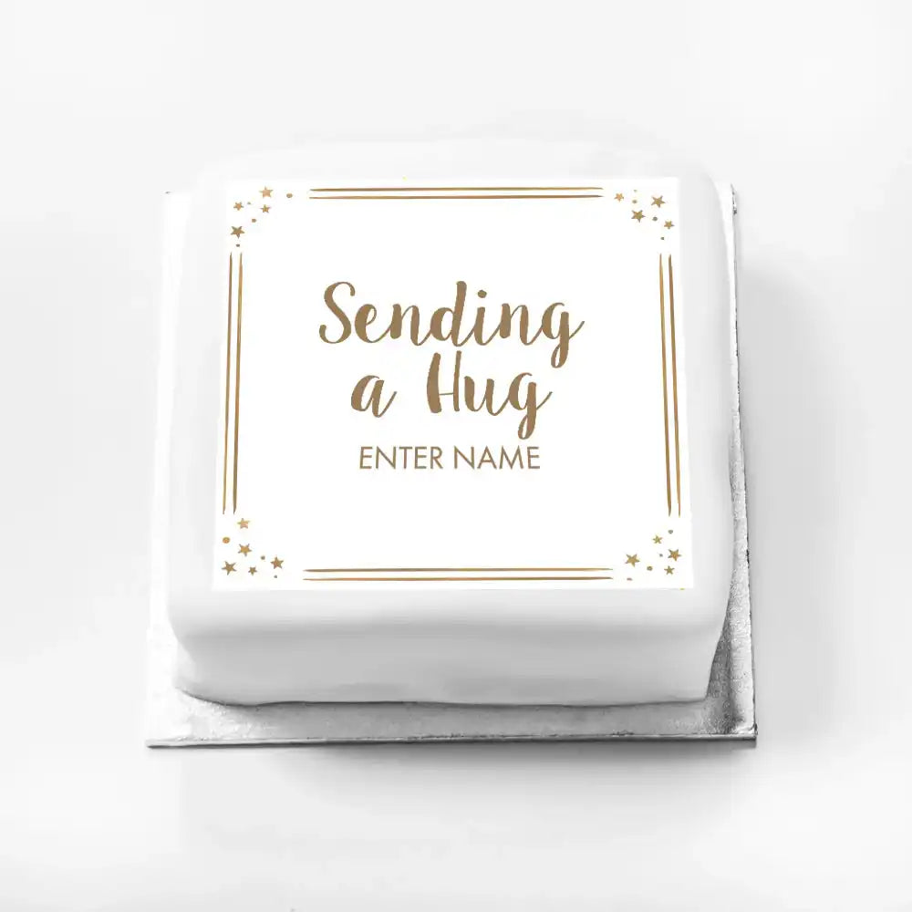Personalised Slogan Gift Cake – Rose Gold Dots Sending a Hug With Name Personalised Cake