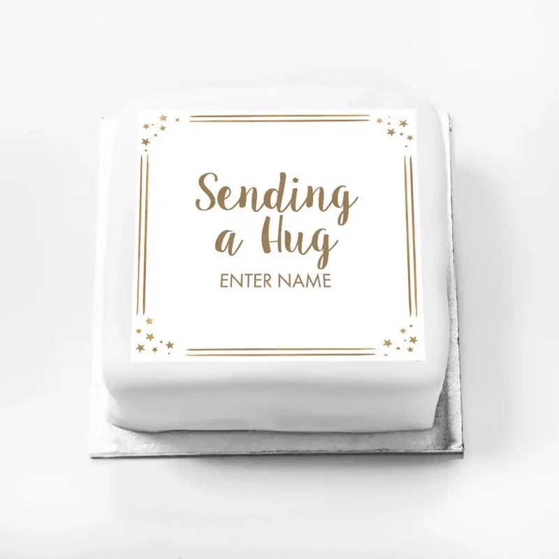 Personalised Slogan Gift Cake – Rose Gold Dots Sending a Hug With Name Personalised Cake