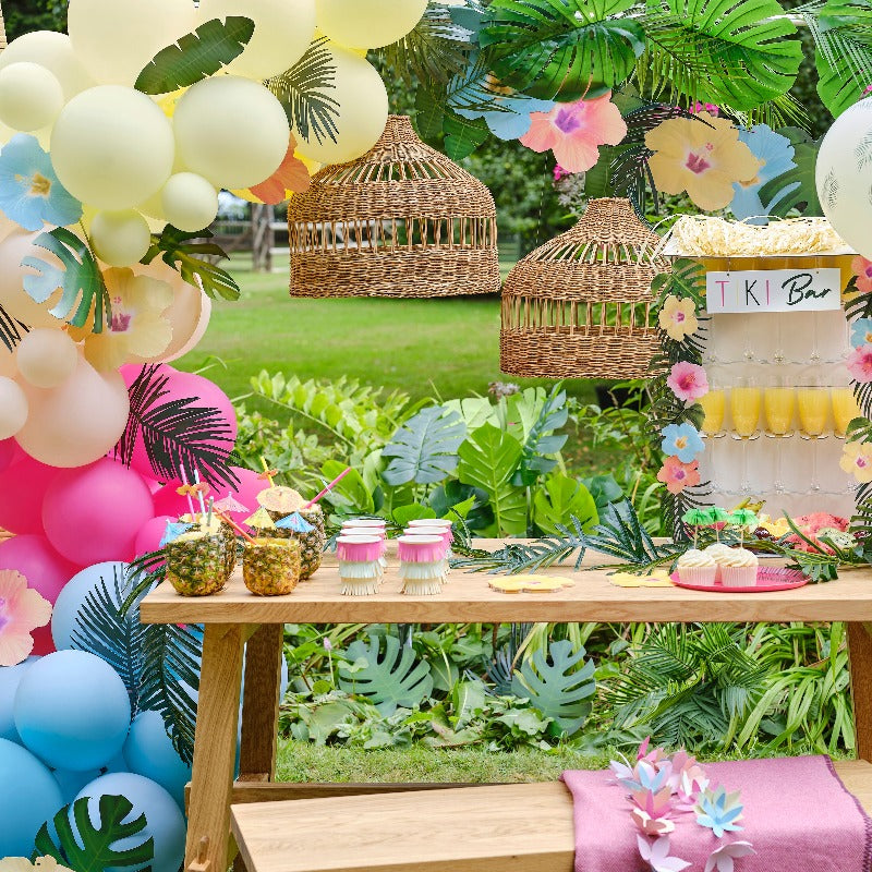 Hawaiian Balloon Arch with Tropical Flowers and Foliage