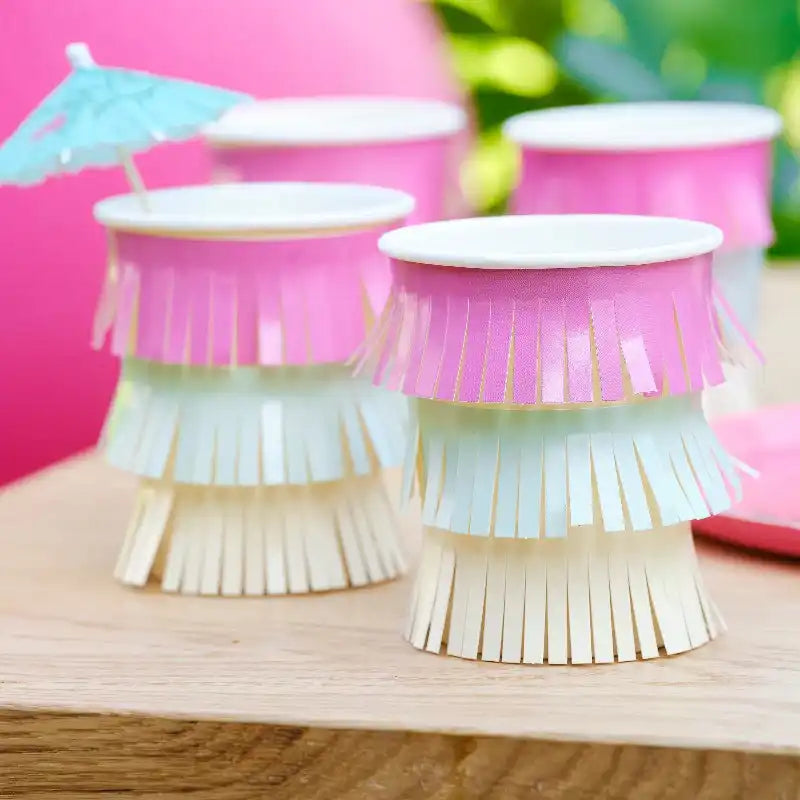 Hawaiian Tassel Fringe Paper Cups (x8) Summer