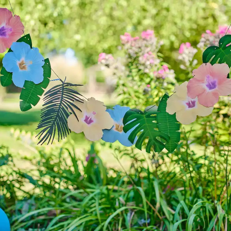 Hawaiian Palm Leaf & Hibiscus Flower Party Garland (2m) Summer
