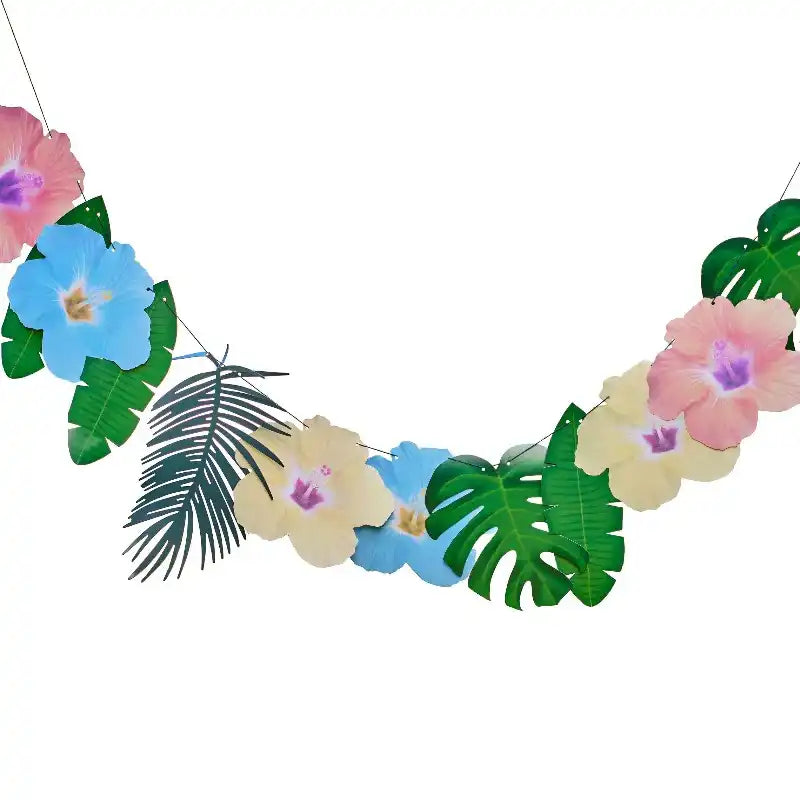 Hawaiian Palm Leaf & Hibiscus Flower Party Garland (2m) Summer