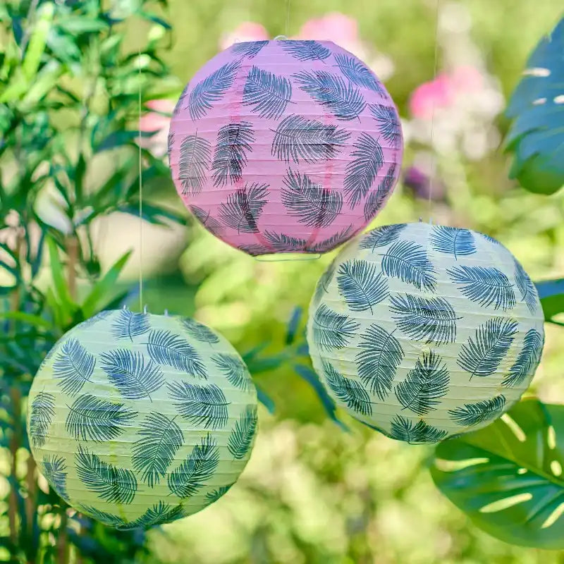 Hawaiian Palm Leaf Print Hanging Lantern Decorations (x3) Summer
