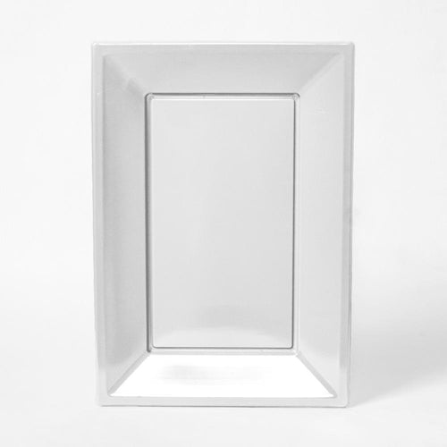 A white rectangular plastic serving tray for party food