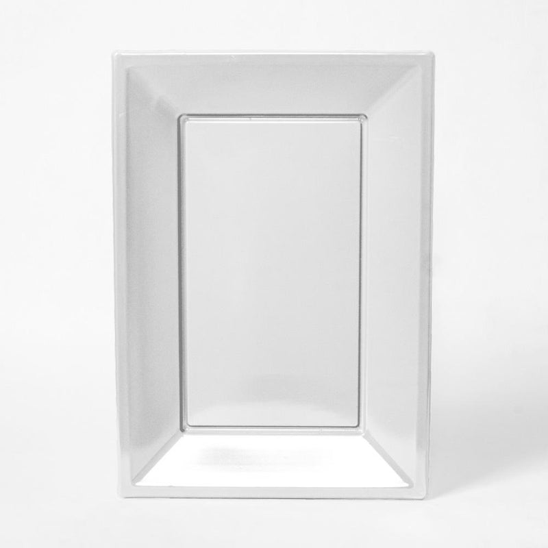 A clear rectangular plastic serving tray for party food