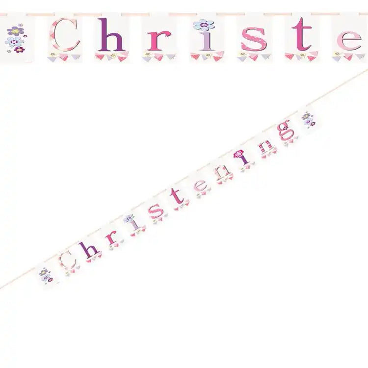 Christening Pink Bunting Party Banner Christening