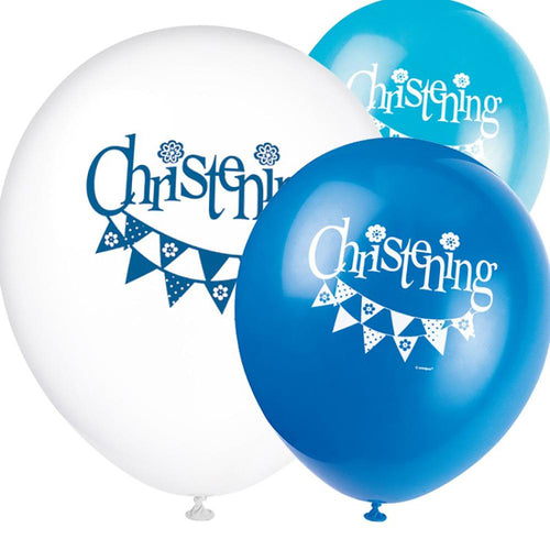 A bunch of 3 balloons with a garland print and Christening lettering