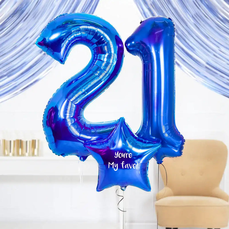 21st Birthday Balloons - Personalised Inflated Balloon Bouquet Blue Personalised Balloons
