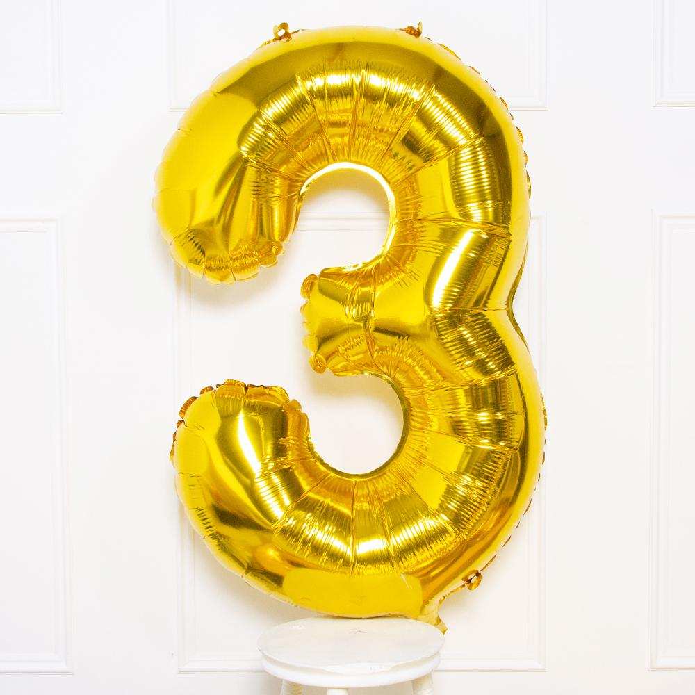 Supershape Gold 34" Helium Balloon Number 3 General Party