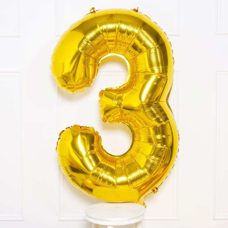 Supershape Gold 34" Helium Balloon Number 3 General Party