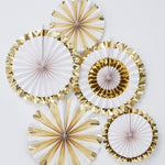 White and Gold Party Fan Decorations (x5)