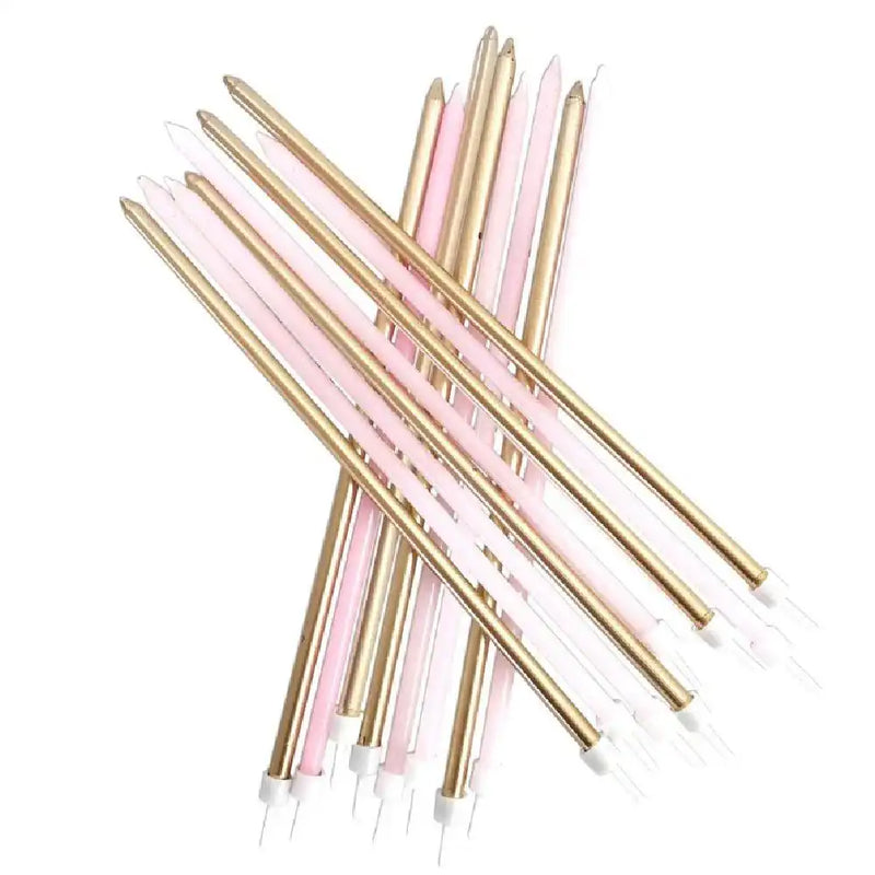 Tall Metallic Candles Pink and Gold (x16) General Party