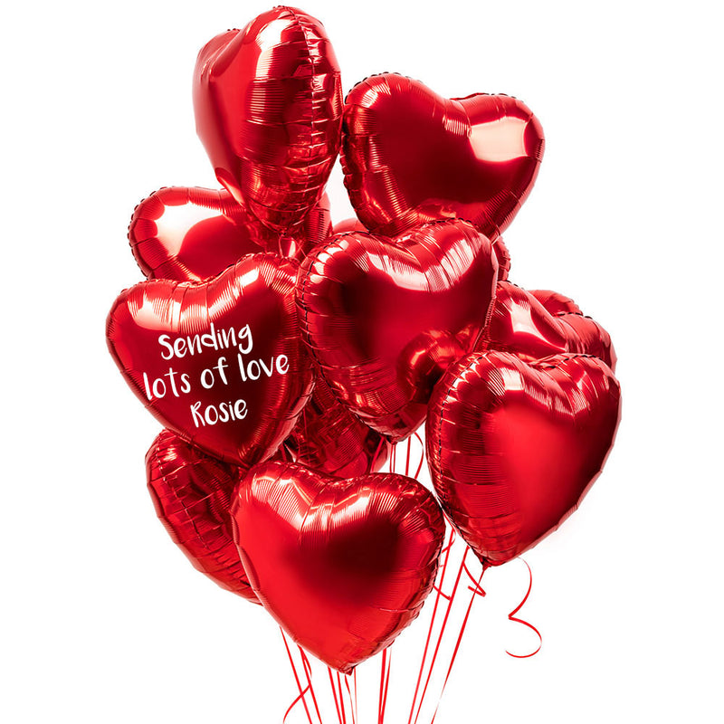 A Dozen Red Heart Personalised Balloons in a Box