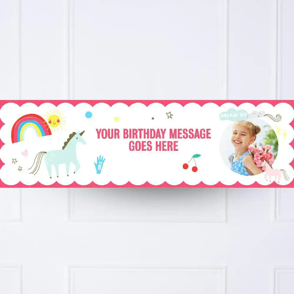 Unicorn & Rainbow Personalised Party Banner Yes Personalised Banner
