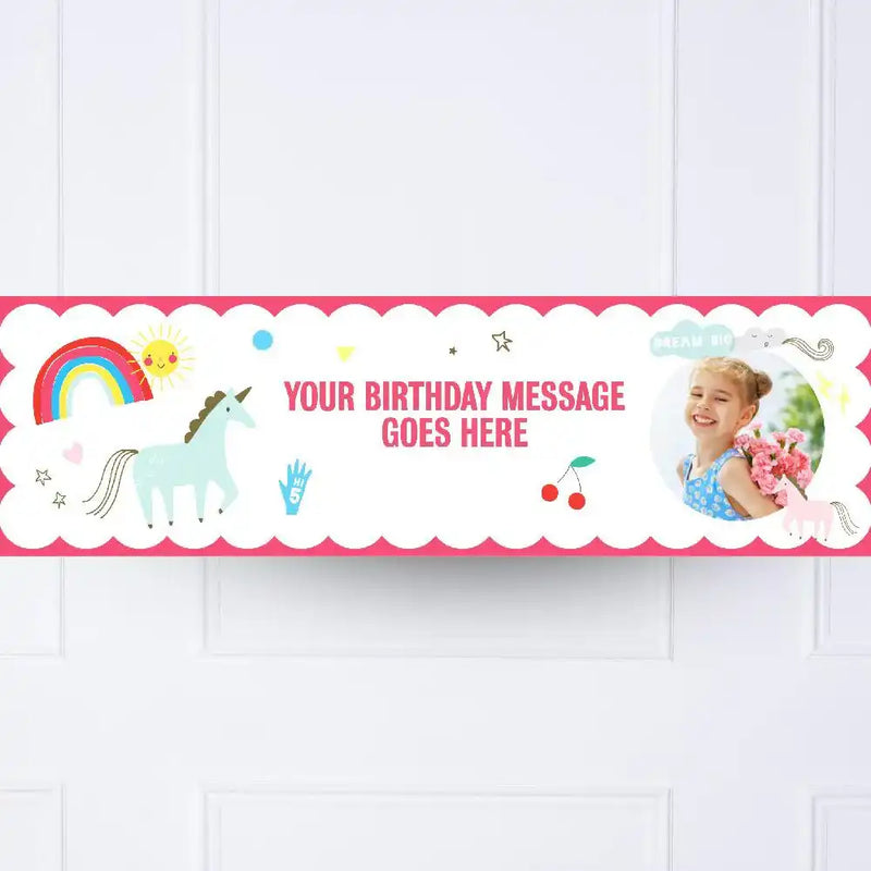 Unicorn & Rainbow Personalised Party Banner Yes Personalised Banner