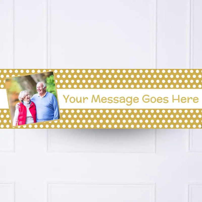 Gold Polka Personalised Party Banner Yes Personalised Banner