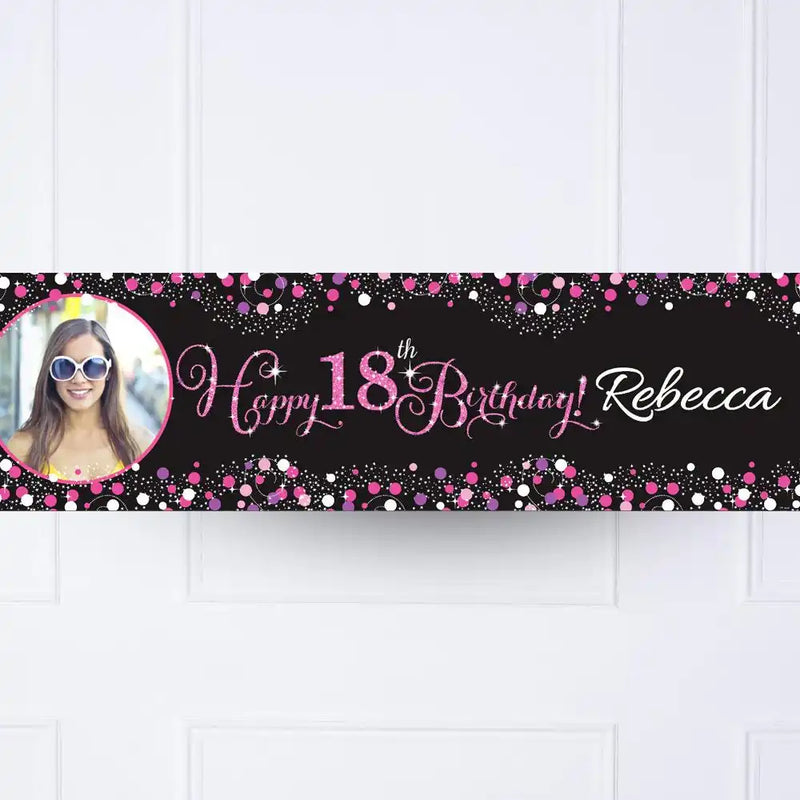 Pink Celebration 18th Personalised Party Banner Yes Personalised Banner