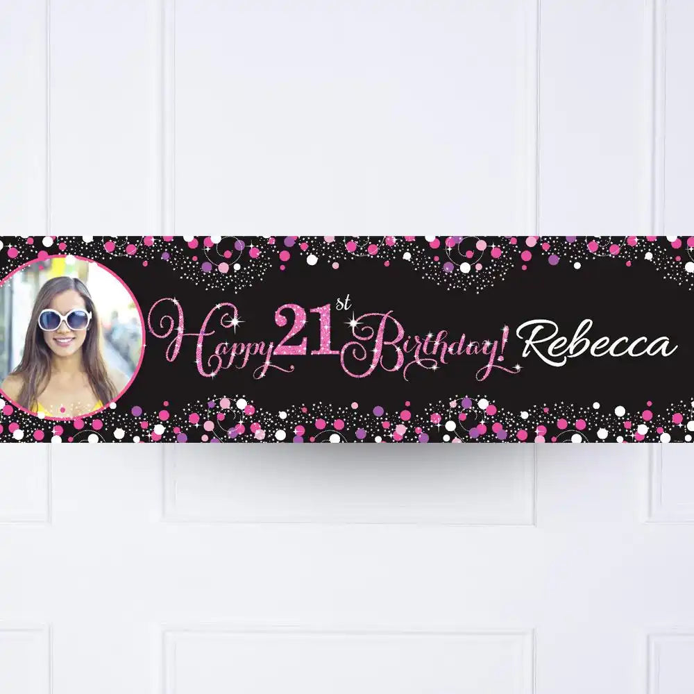 Pink Celebration 21st Personalised Party Banner Yes Personalised Banner