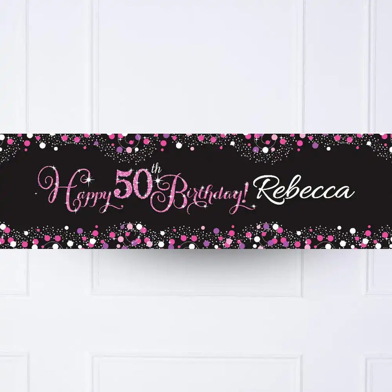 Pink Celebration 50th Personalised Party Banner No Personalised Banner