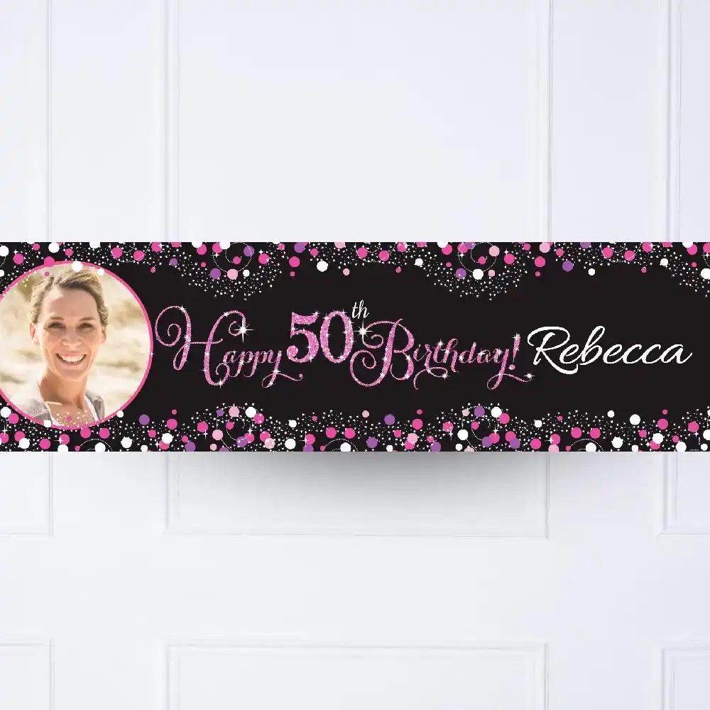 Pink Celebration 50th Personalised Party Banner Yes Personalised Banner