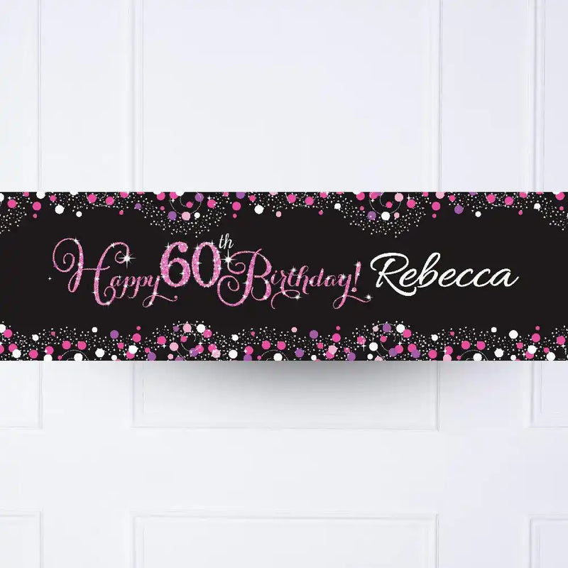 Pink Celebration 60th Personalised Party Banner No Personalised Banner
