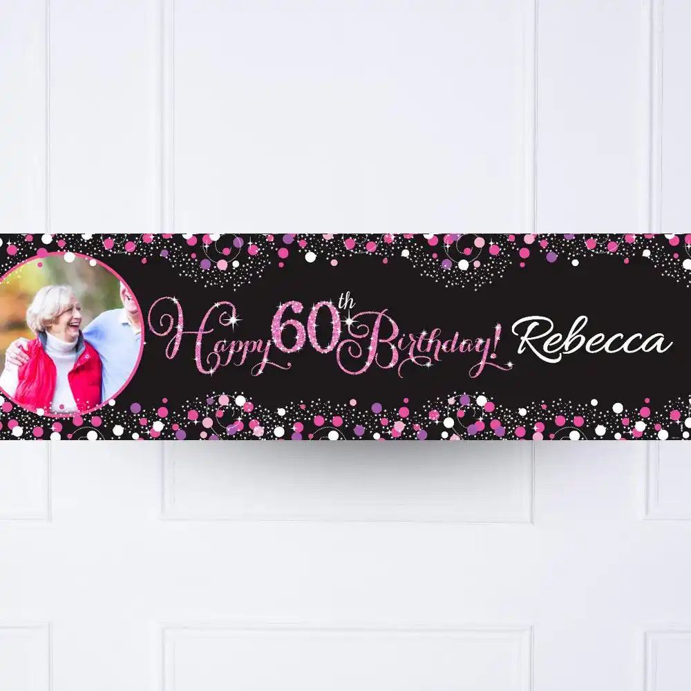 Pink Celebration 60th Personalised Party Banner Yes Personalised Banner