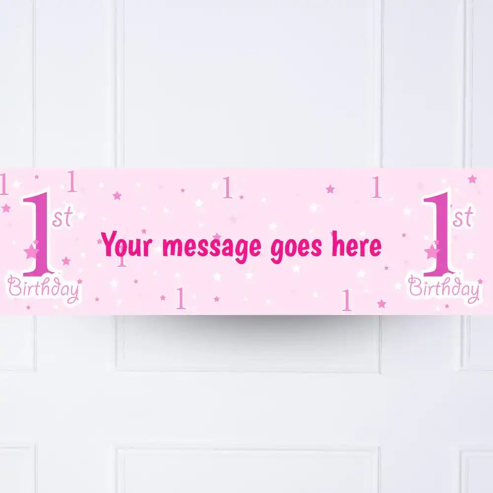 Pink 1st Birthday Personalised Party Banner No Personalised Banner