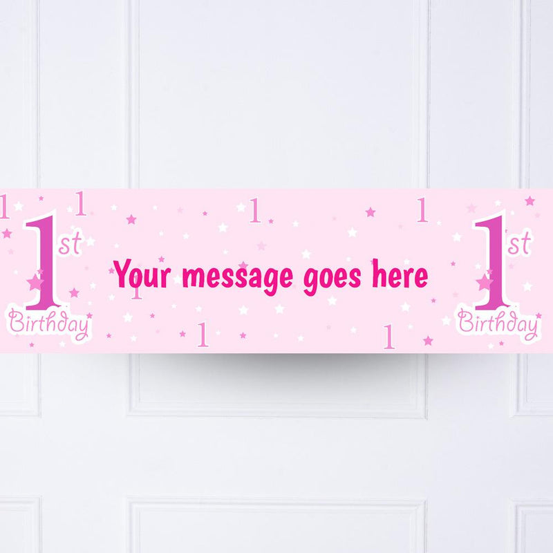 Pink 1st Birthday Personalised Party Banner