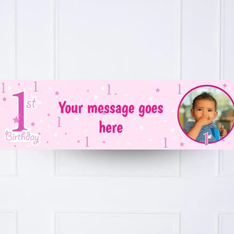 Pink 1st Birthday Personalised Party Banner Yes Personalised Banner