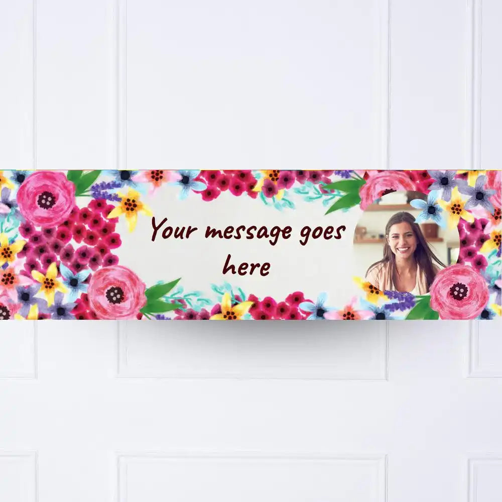 Watercolour Flowers Personalised Party Banner Yes Personalised Banner