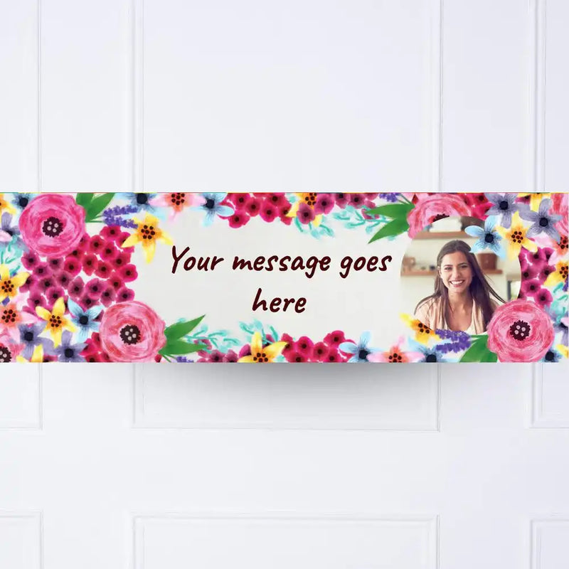 Watercolour Flowers Personalised Party Banner Yes Personalised Banner