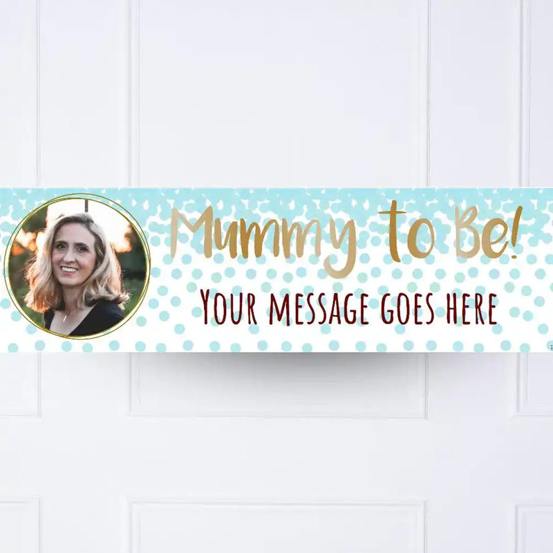 Blue Confetti Mummy to Be Personalised Party Banner Yes Personalised Banner