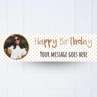 Rose Gold Dots Birthday Personalised Party Banner Yes None Personalised Banner