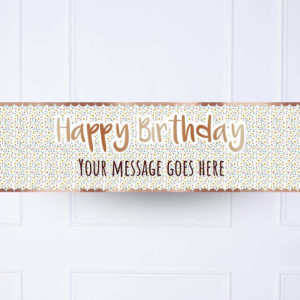 Rose Gold Floral Birthday Personalised Party Banner No Personalised Banner