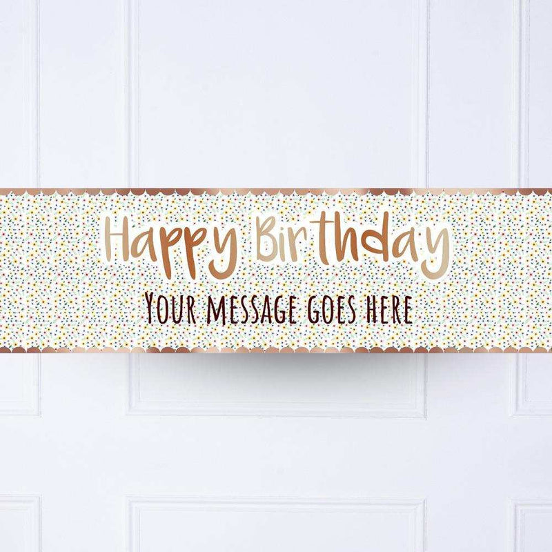Rose Gold Floral Birthday Personalised Party Banner No Personalised Banner