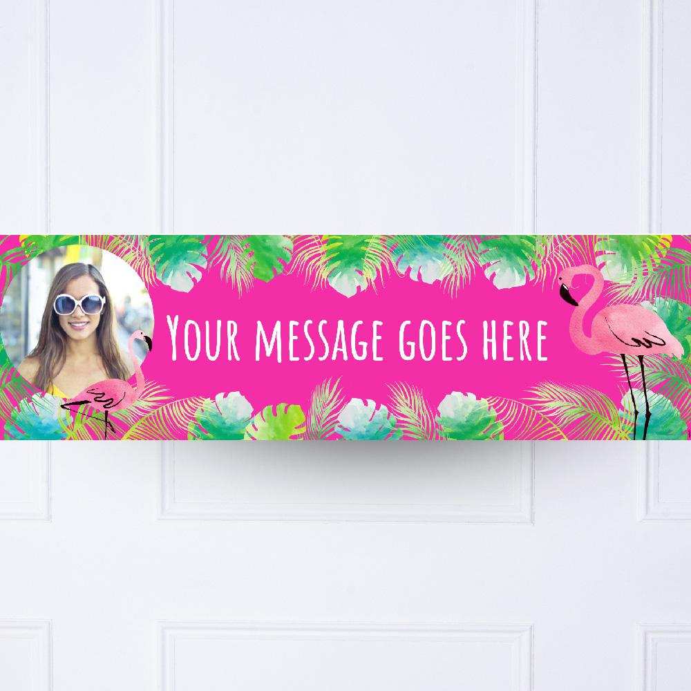 Pink Palm Leaf Flamingo Personalised Party Banner Yes None Personalised Banner