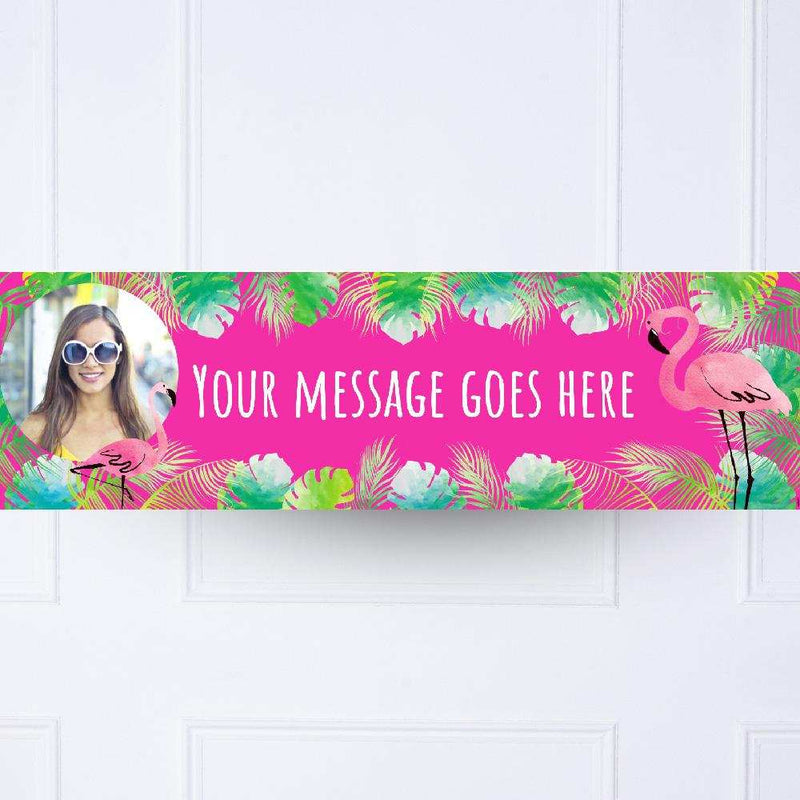 Pink Palm Leaf Flamingo Personalised Party Banner Yes None Personalised Banner