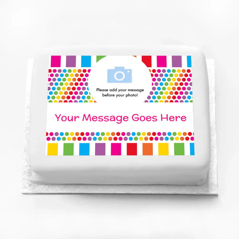 Personalised Photo Cake - Rainbow Stripe Dots Photo & Message Personalised Cake