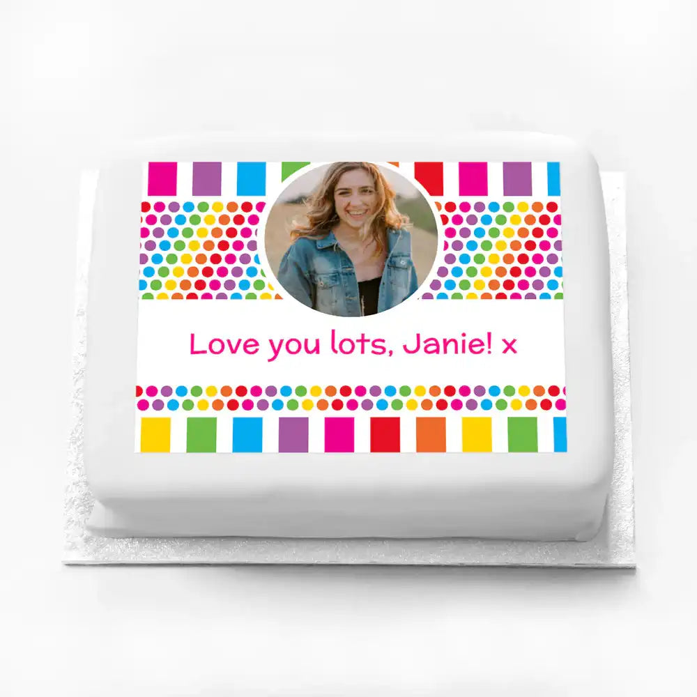 Personalised Photo Cake - Rainbow Stripe Dots Personalised Cake