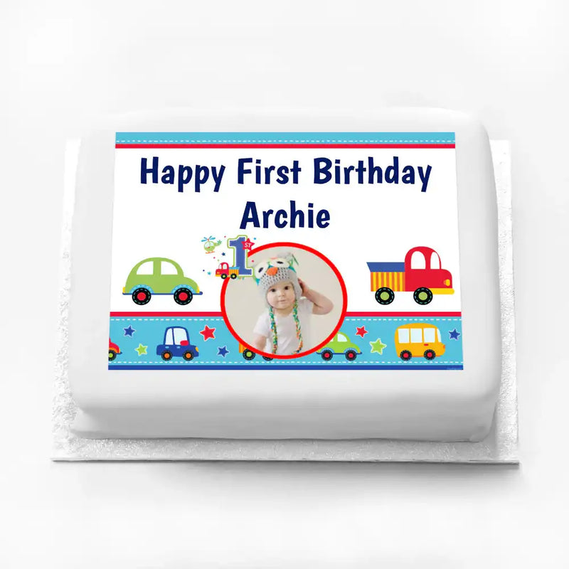 Personalised Photo Cake - All Aboard 1st Birthday Personalised Cake