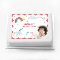 Personalised Photo Cake - Unicorn and Rainbow Personalised Cake