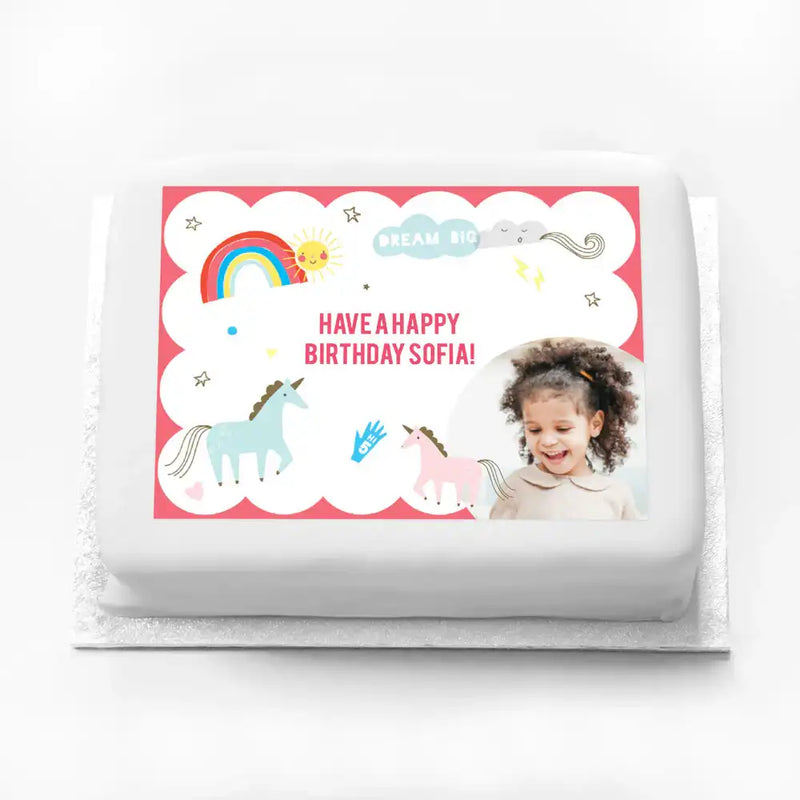 Personalised Photo Cake - Unicorn and Rainbow Personalised Cake