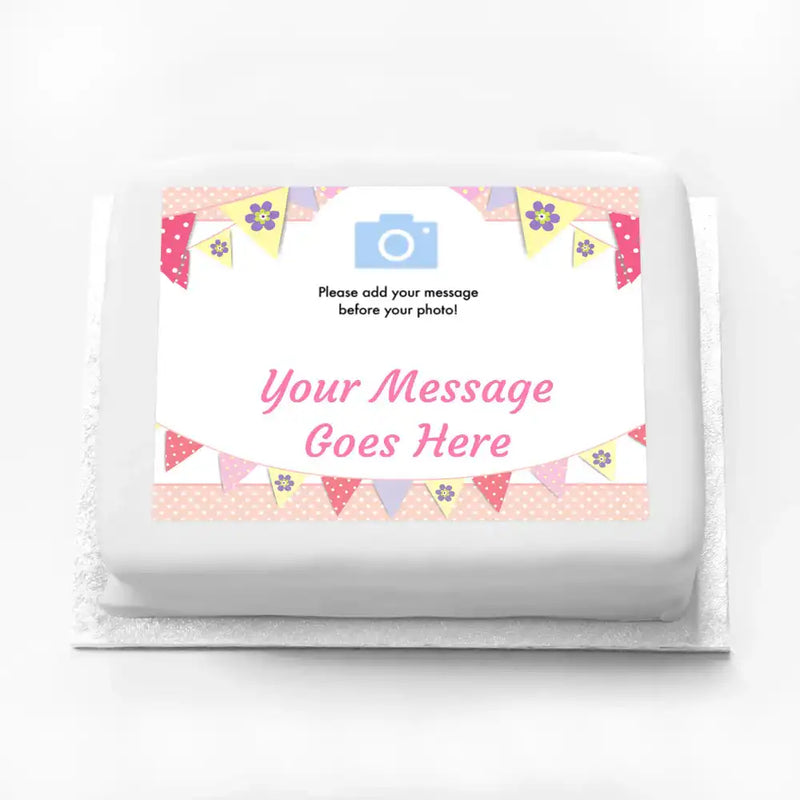 Personalised Photo Cake - Pink Bunting Photo & Message Personalised Cake